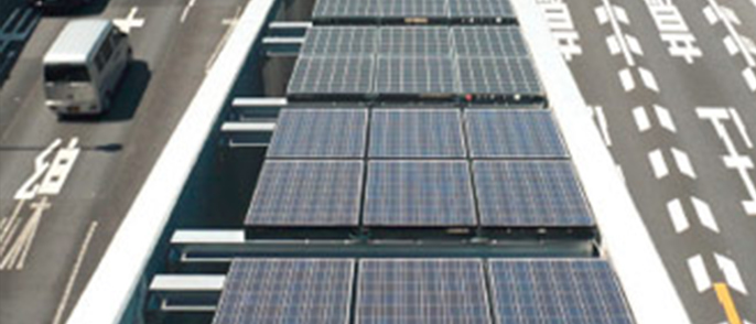 Solar panels installed near the entrance of the Bay Shore Route Tokyo Port Tunnel