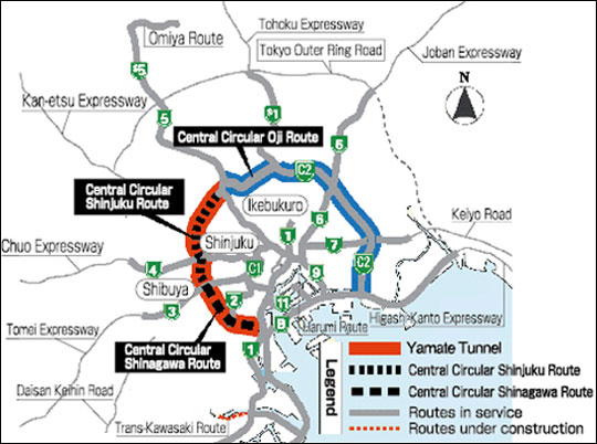 Map of Yamate Tunnel
