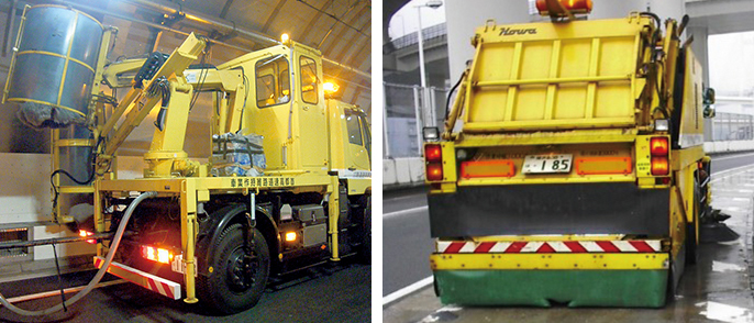 Cleaning of the tunnel wall/Cleaning of road surface