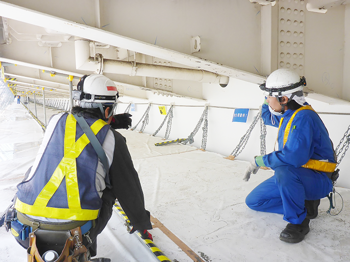 Close inspection by using temporary scaffolding