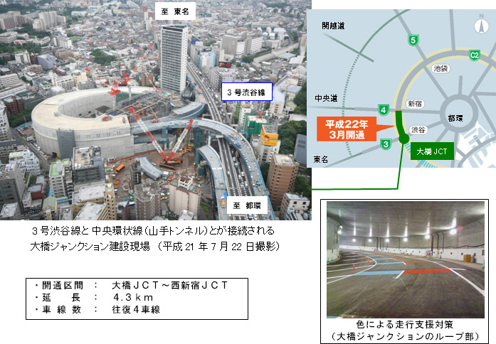 3号渋谷線と4号中央環状線（山手トンネル）とが接続される大橋ジャンクション建設現場