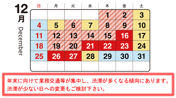 2022年12月の渋滞予測カレンダー