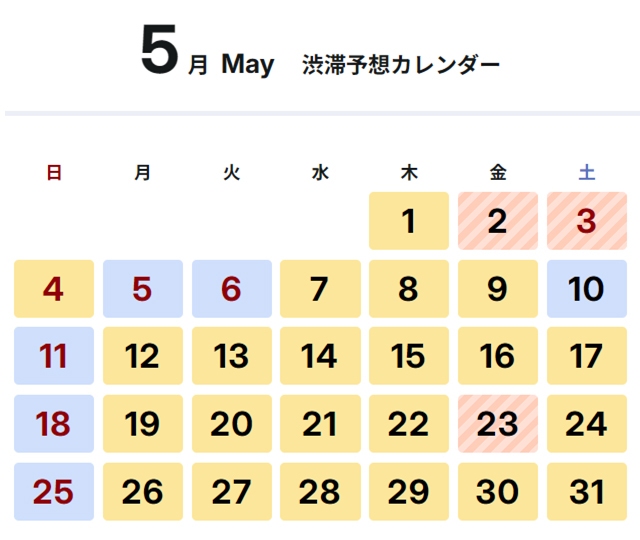 2025年4月・5月の渋滞予想カレンダー