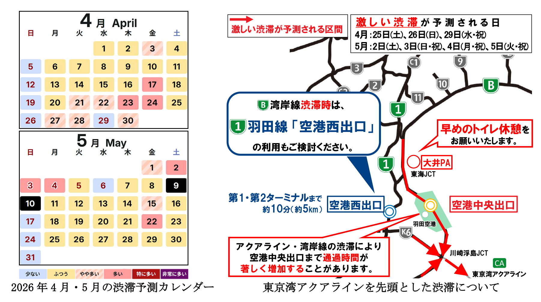 渋滞予測カレンダー・東京湾アクアラインを先頭とした渋滞について