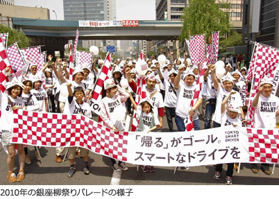 2010年の銀座柳祭りパレードの様子