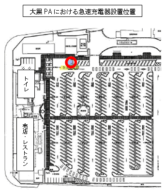 大黒PAにおける急速充電器設置位置
