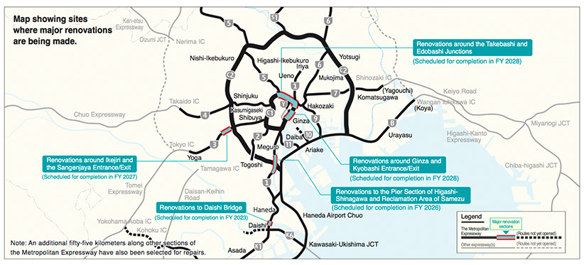 Map showing sites where major renovations are being made