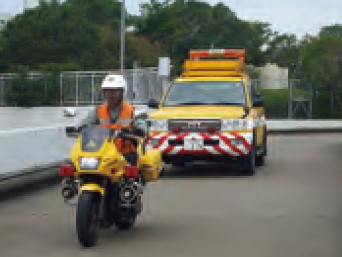 Motorcycle squad and a patrol car