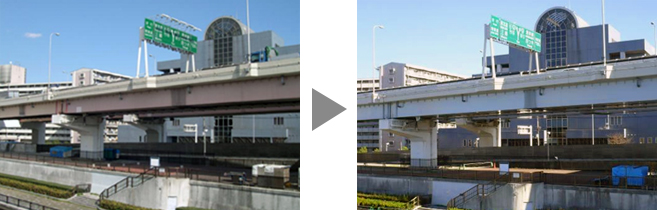 橋桁の色彩は、隅田川の水辺をイメージした「淡いブルー」にしました。 