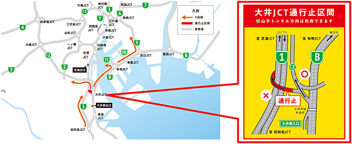 大井JCT通行止区間説明図